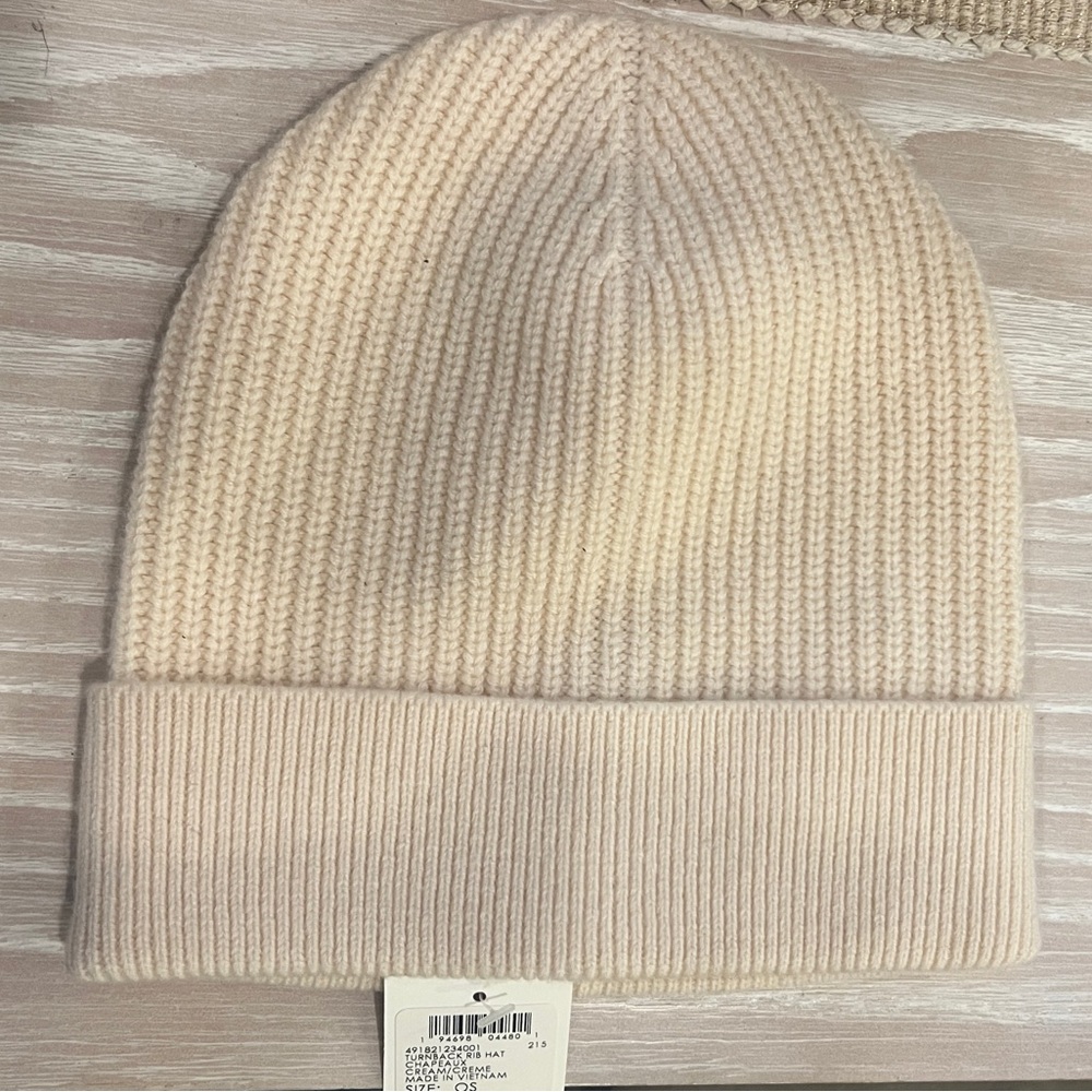 Club Monaco Cream Ribbed Beanie